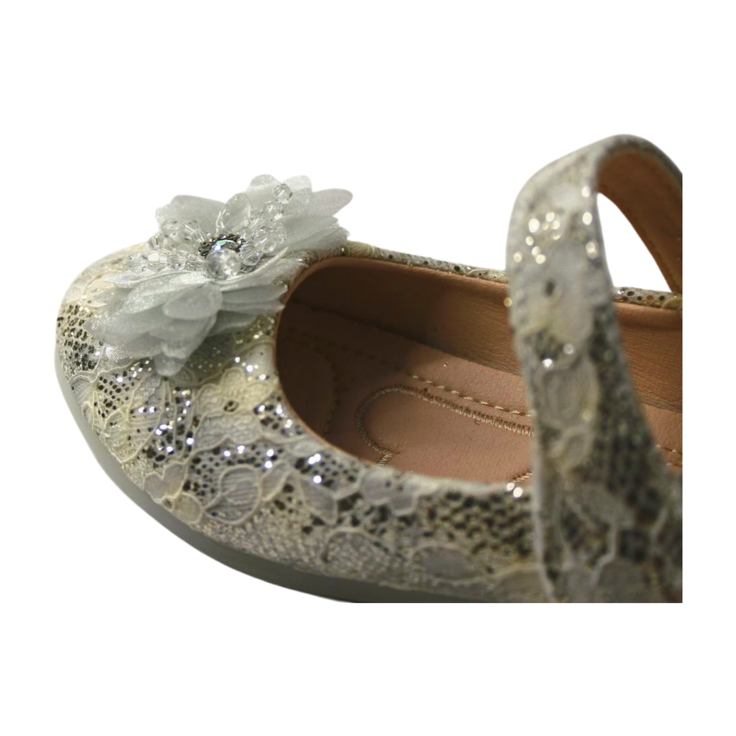 Ivory Lace Flower Mary Janes | ML-366-B-SLVR