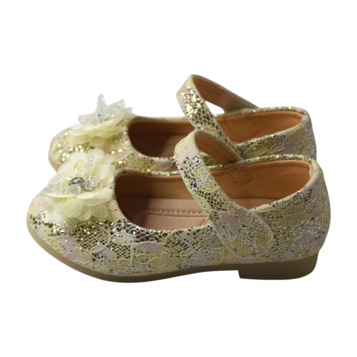 Gold Lace Flower Mary Janes Ballerina|ML-366-B-GOLD