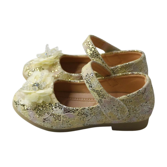 Gold Lace Flower Mary Janes Ballerina|ML-366-B-GOLD