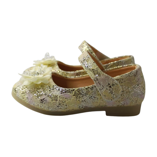 Gold Lace Flower Mary Janes Ballerina|ML-366-B-GOLD