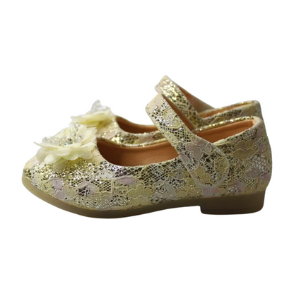 Gold Lace Flower Mary Janes Ballerina|ML-366-B-GOLD