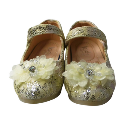 Gold Lace Flower Mary Janes Ballerina|ML-366-B-GOLD