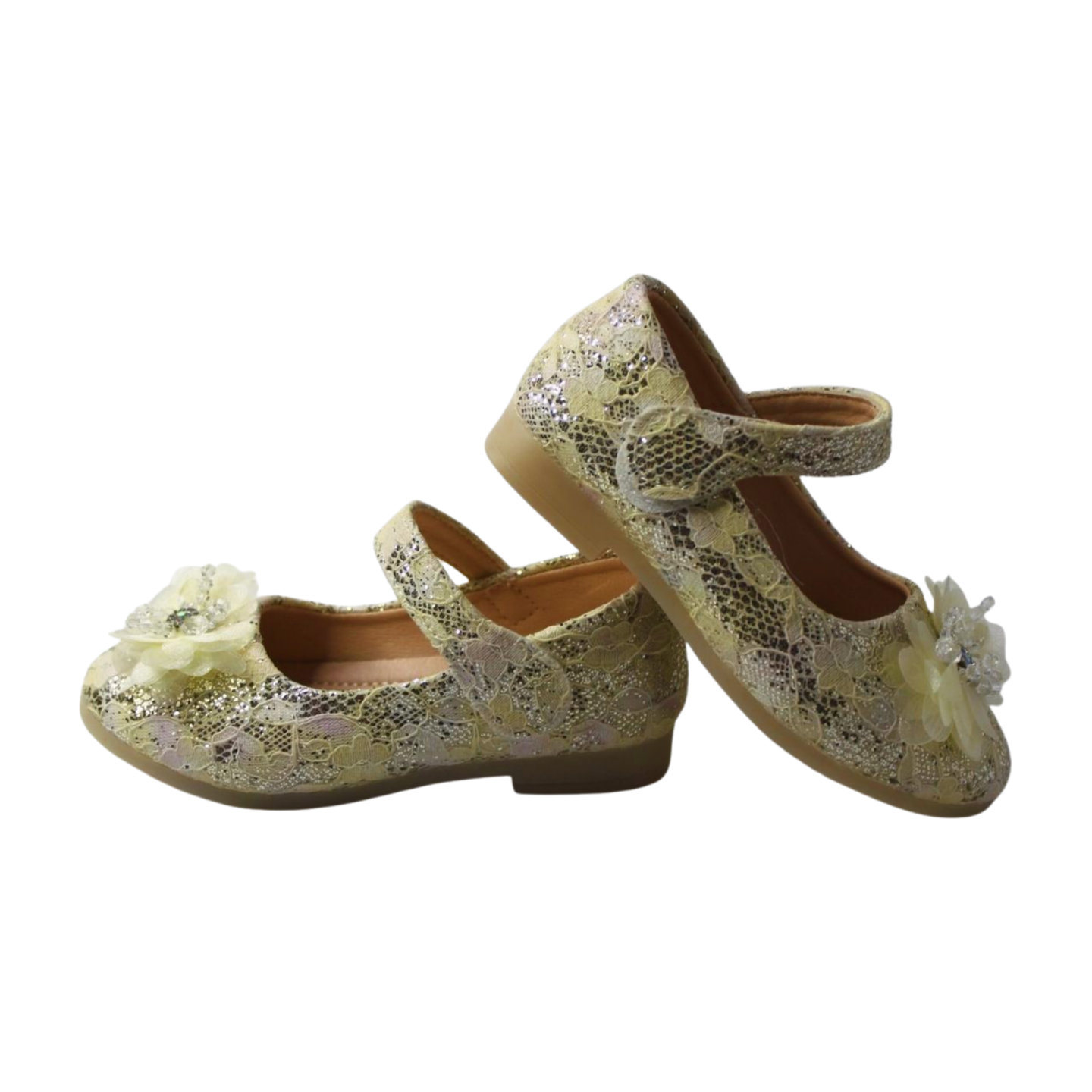 Gold Lace Flower Mary Janes Ballerina|ML-366-B-GOLD