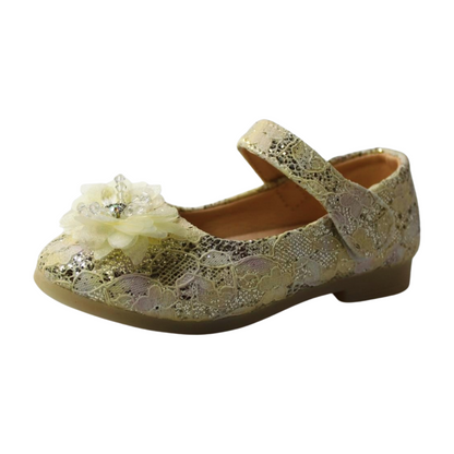 Gold Lace Flower Mary Janes Ballerina|ML-366-B-GOLD