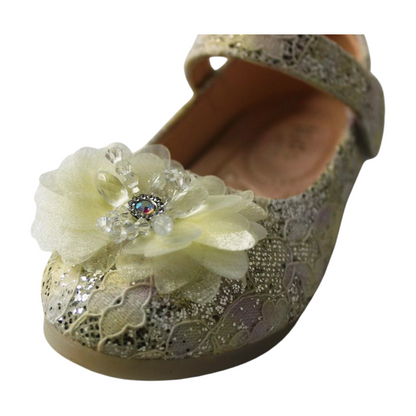 Gold Lace Flower Mary Janes Ballerina|ML-366-B-GOLD