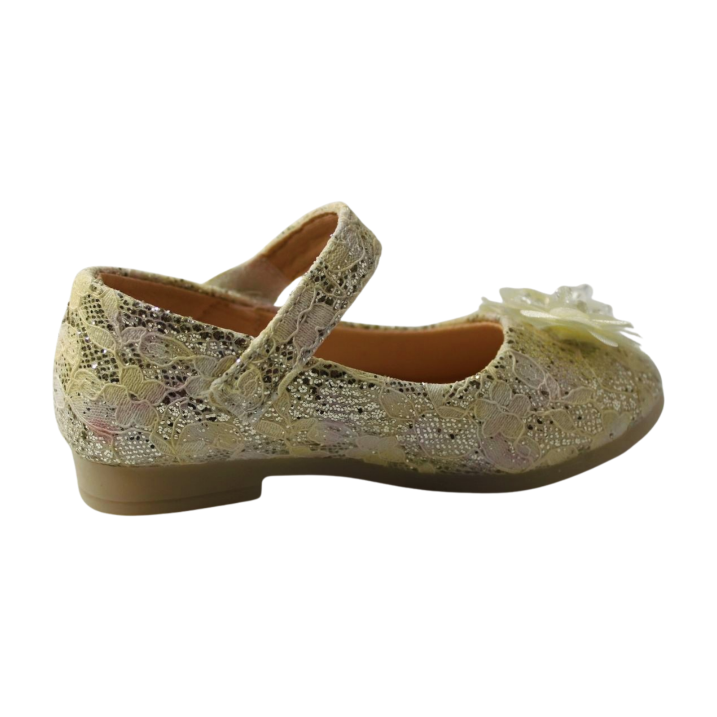 Gold Lace Flower Mary Janes Ballerina|ML-366-B-GOLD